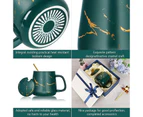 (Green) - TangDouJM Ceramic Mugs Lightning Marbling with Lid Porcelain Coffee Mug with Steel Spoon 12 oz / 350ml with Gift Box, for Tea Cappuccino Espresso