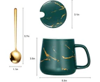 (Green) - TangDouJM Ceramic Mugs Lightning Marbling with Lid Porcelain Coffee Mug with Steel Spoon 12 oz / 350ml with Gift Box, for Tea Cappuccino Espresso