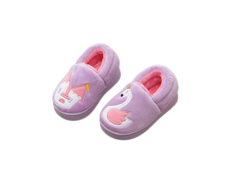 Dadawen Toddler Boys Girls Warm Cute Home Slippers Winter Indoor House Shoes for Kids-Purple