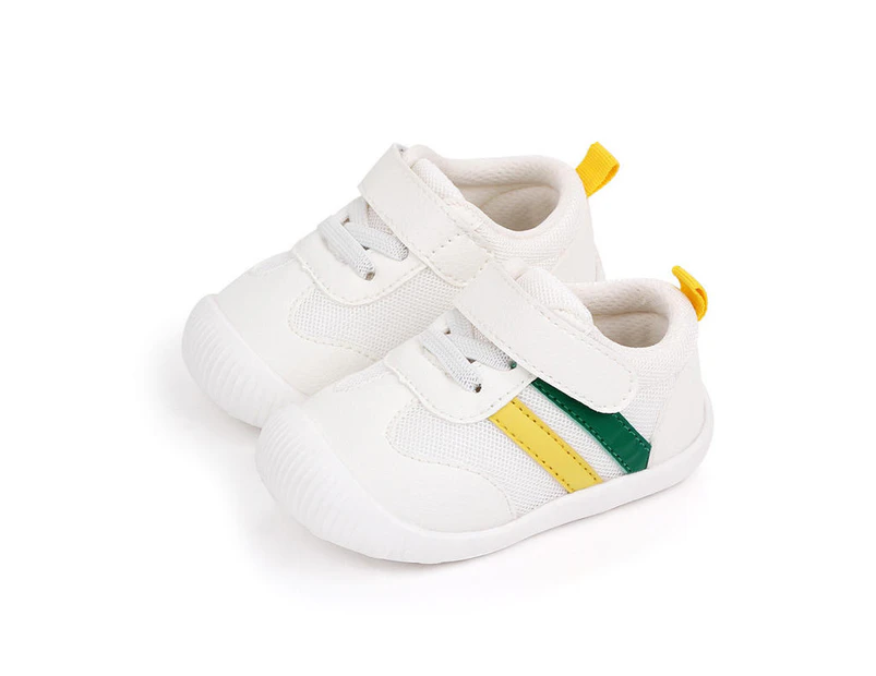 Dadawen Boys Girls Cute Toddler Sneakers Prewalkers Rubber Sole Two Bars-Yellow