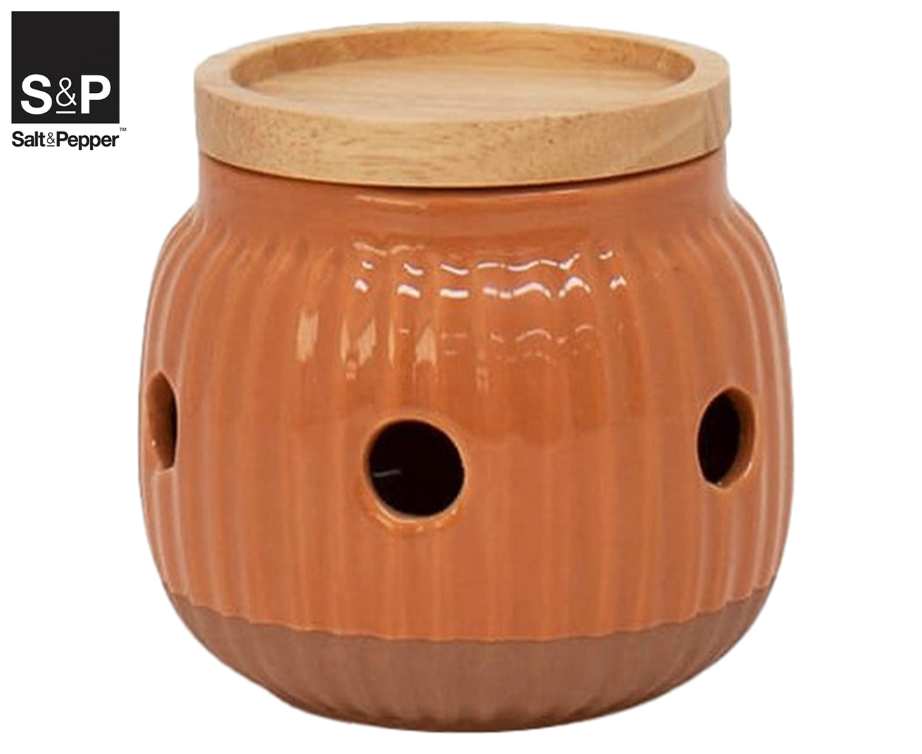 Salt & Pepper Amana Garlic Keeper w/ Lid Burnt Orange/Terracotta