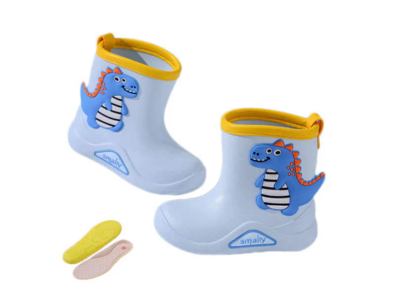 Dadawen Kids Boys Girls Rubber Rain Boots Dinosaur Prints Non Slip Rain Shoes-LightBlue