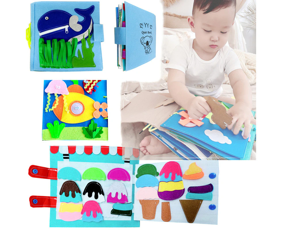 10Pages! Felt Quiet Soft Activity Busy Book educational Toddler Puzzle Hands on Game Montessori Toy First Handmade DIY Preschool Whale Baby Kids