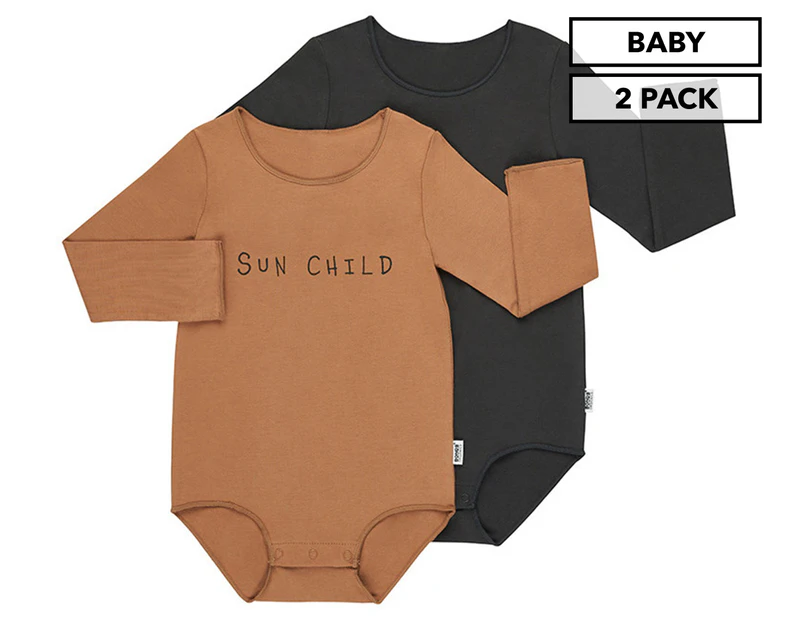 Bonds Organics Baby Long Sleeve Bodysuit 2-Pack - Sun Child Brown/Charcoal