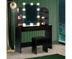 Oikiture Dressing Table Stool Set Makeup Mirror Storage Drawer 10LED Bulbs Black - Black