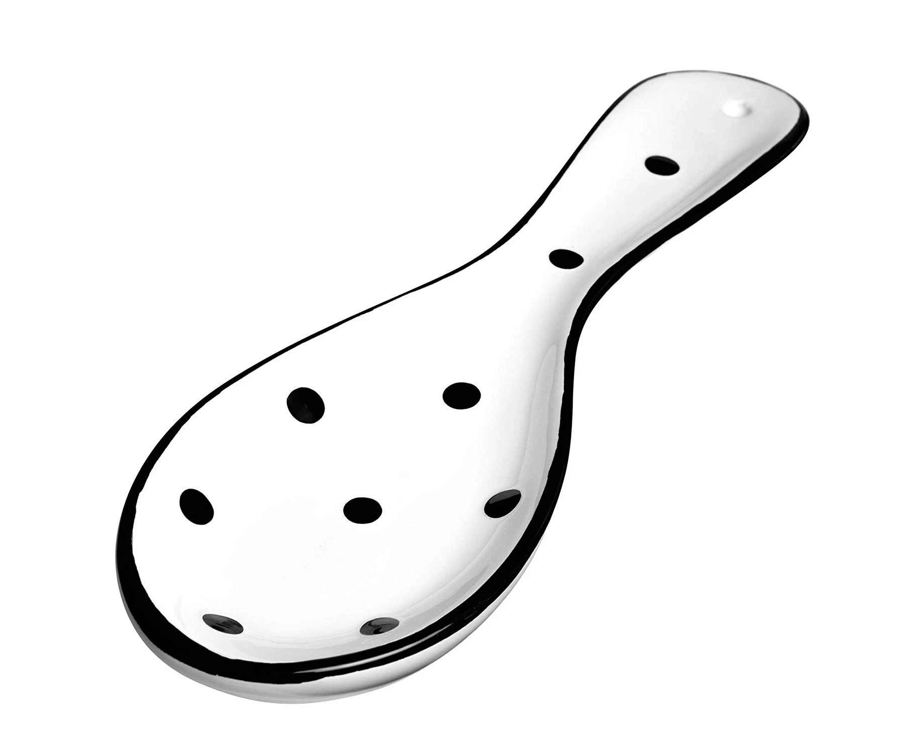 City to Cottage White And Black Polka Dot Handmade Hand Painted Ceramic Kitchen Cooking Spoon Rest | Utensil Holder