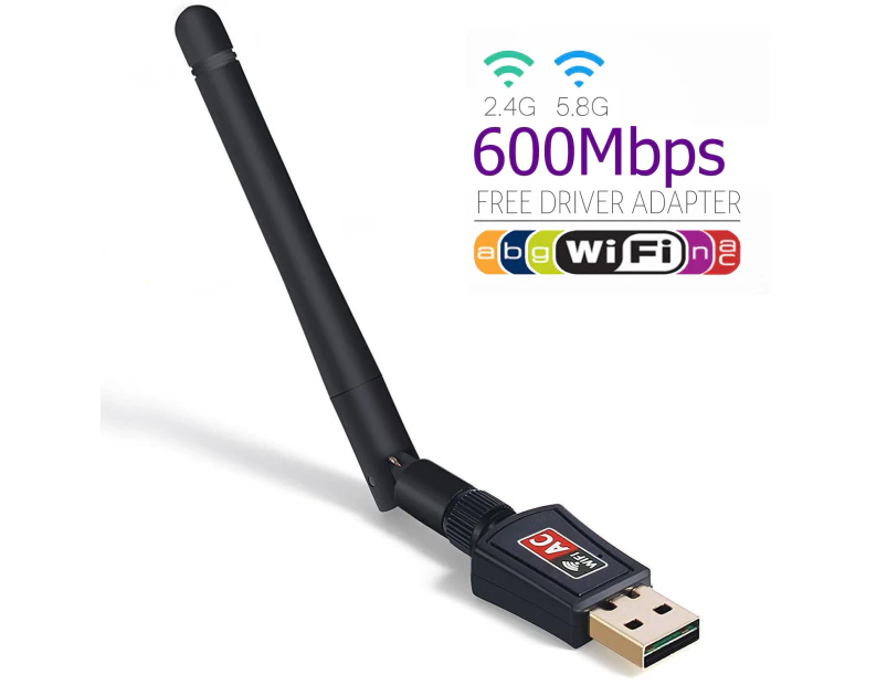 600 Mbps Dual Band 5GHz/2.4GHz WIFI USB Adapter 802.11ac w/ Antenna Wireless Network Dongle for PC Laptop
