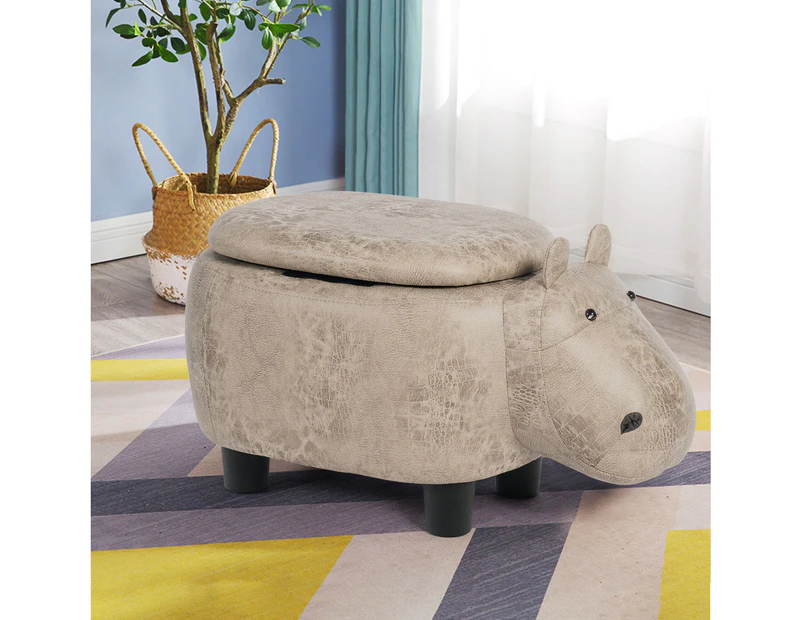 Costway Hippo Ottoman Storage Cute Footrest Step Stool Suede Fabric Pouffe w/Built-In Storage Cabinet, Adults Kids Office Home Furniture, Grey