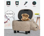 Costway Hippo Ottoman Storage Cute Footrest Step Stool Suede Fabric Pouffe w/Built-In Storage Cabinet, Adults Kids Office Home Furniture, Grey