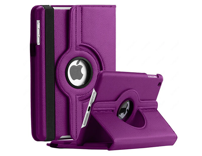 For Apple iPad 6th Gen Cover, iPad 6 Generation 9.7 2018 Leather Smart 360 Rotate Flip Stand Case Cover (Purple)