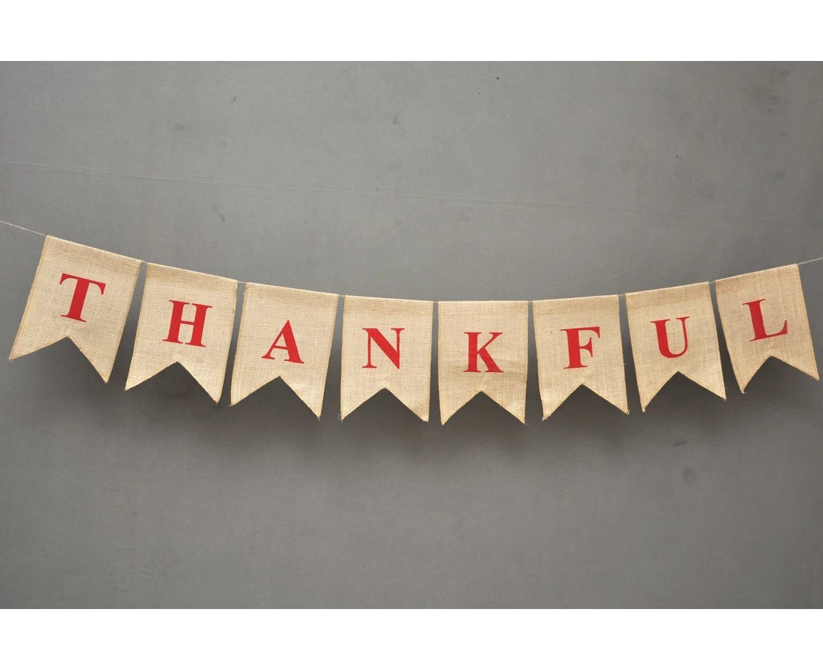 THANKFUL Burlap Banner-Ornate Give Thanks Banner- Rustic Chic Party Décor- Engagement Wedding Bridal Shower Décor-Holiday Bunting-Home and Outdoor Banner-E