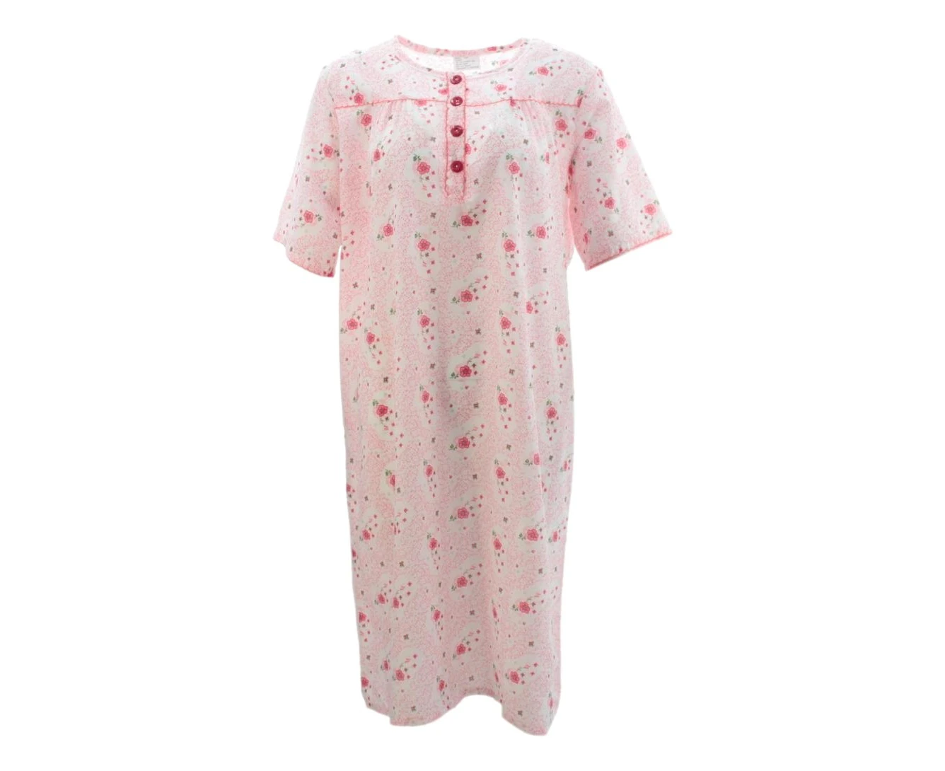 FIL Women's Ladies' Thin Cotton Nightie Night Gown Pajamas Pyjamas PJs Sleepwear - Pink