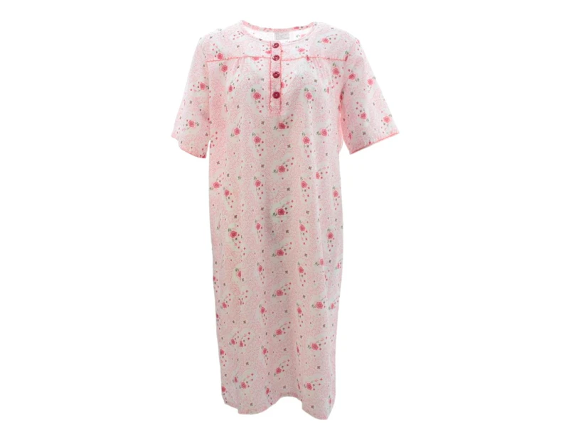 FIL Women's Ladies' Thin Cotton Nightie Night Gown Pajamas Pyjamas PJs Sleepwear - Pink