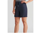 Katies Linen Blend Tie Front Shorts - Womens - Navy