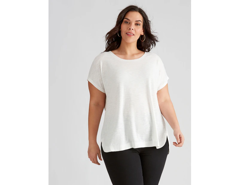 Autograph Knitwear Textured T-Shirt - Womens - Plus Size Curvy - White