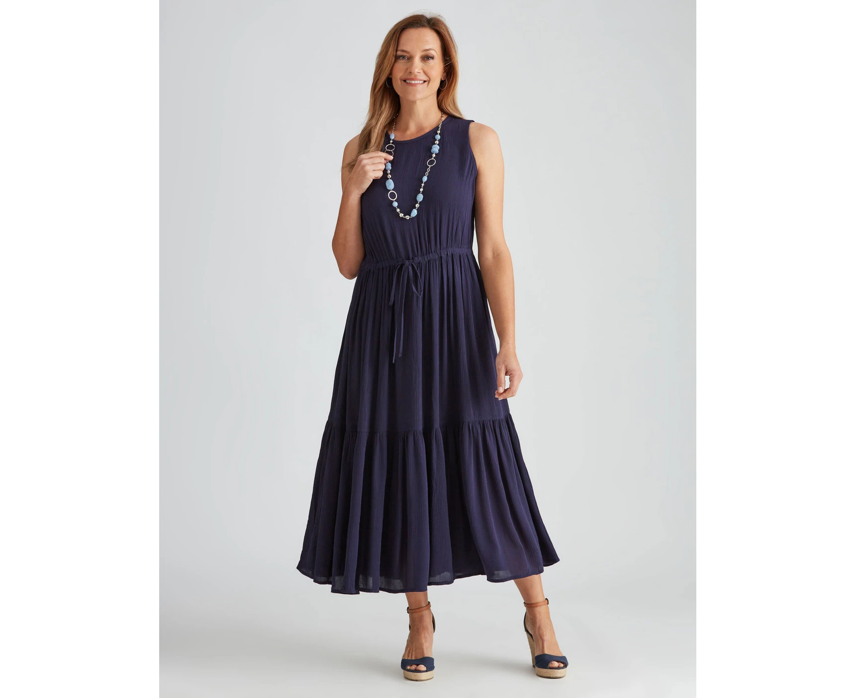 Millers - Womens  Dress Maxi / Long  Blue Summer Solid Sleeveless Lace Trim Flou