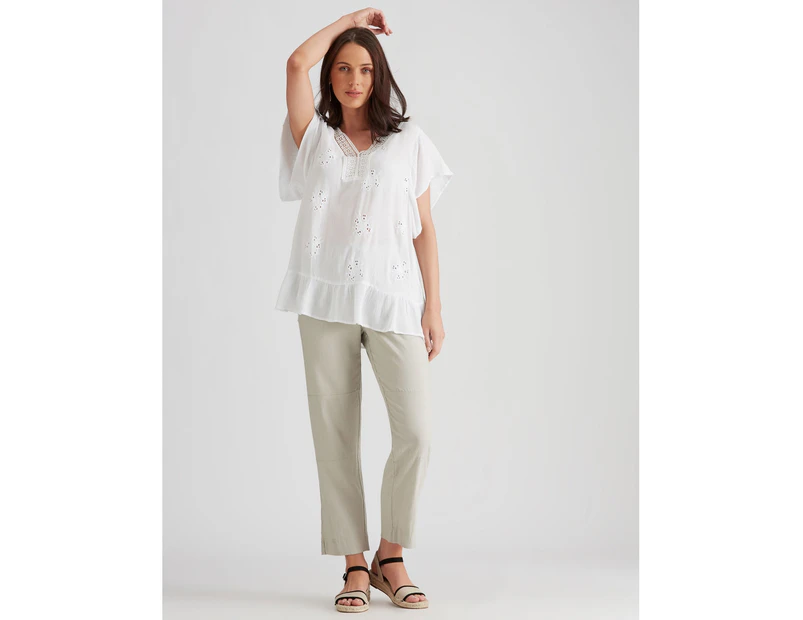 Katies Linen Blend Curved Pocket Pants - Womens - Stone