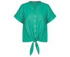 Katies Linen Front Knitwear Back Tie Top - Womens - Emerald