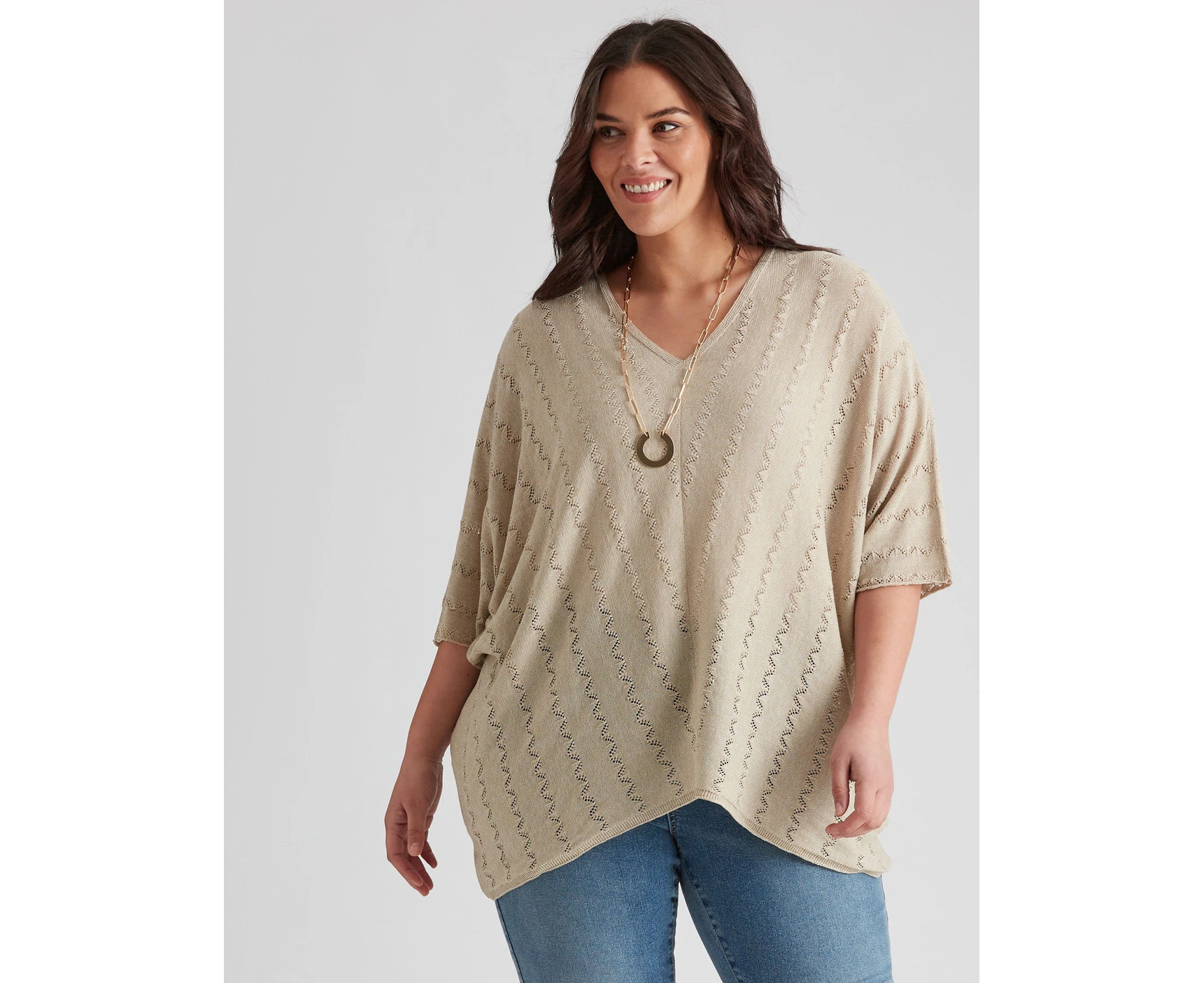 Autograph Knitwear Elbow Sleeve Jumper - Womens - Plus Size Curvy - Natural