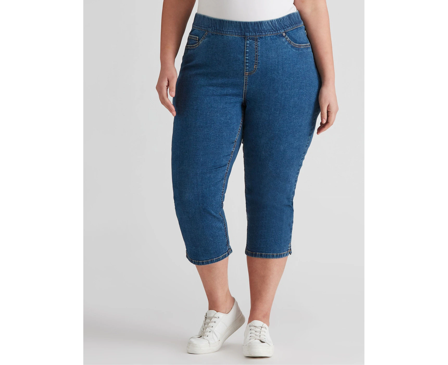 Autograph - Plus Size - Womens Jeans Blue Cropped - Cotton Pants - Denim Clothes - Mid Wash - Elastane - Pull On - Fashion Trousers - Office Work Wear