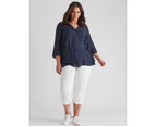 Autograph Pull On Straight Leg Crop Jeans - Womens - Plus Size Curvy - White