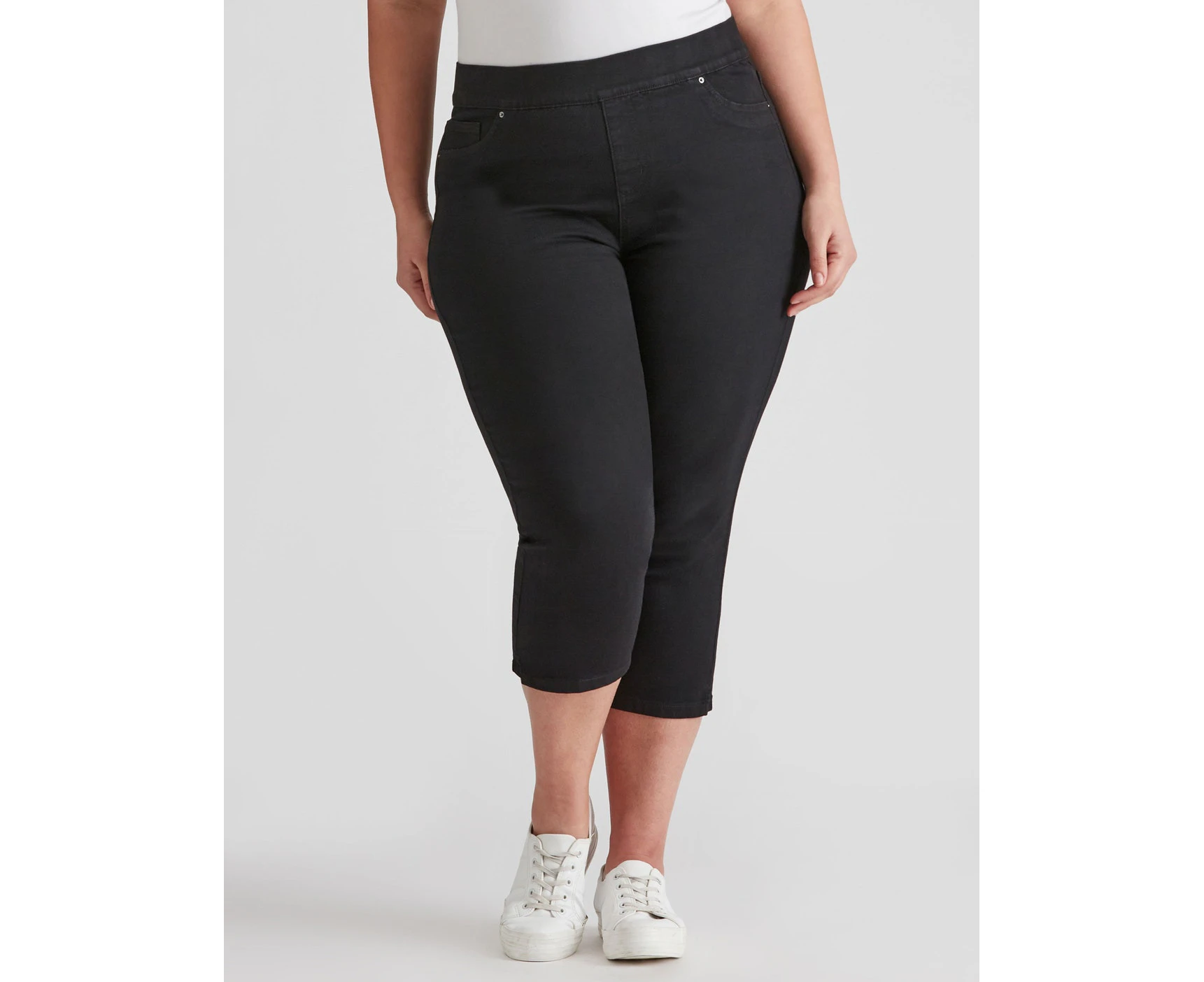 Autograph - Plus Size - Womens Jeans - Black Cropped - Solid Cotton Pants - Elastane - Pull On - Straight Leg - Fashion Trousers - Casual Work Clothes