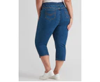 Autograph Pull On Straight Leg Crop Jeans - Womens - Plus Size Curvy - Mid Wash
