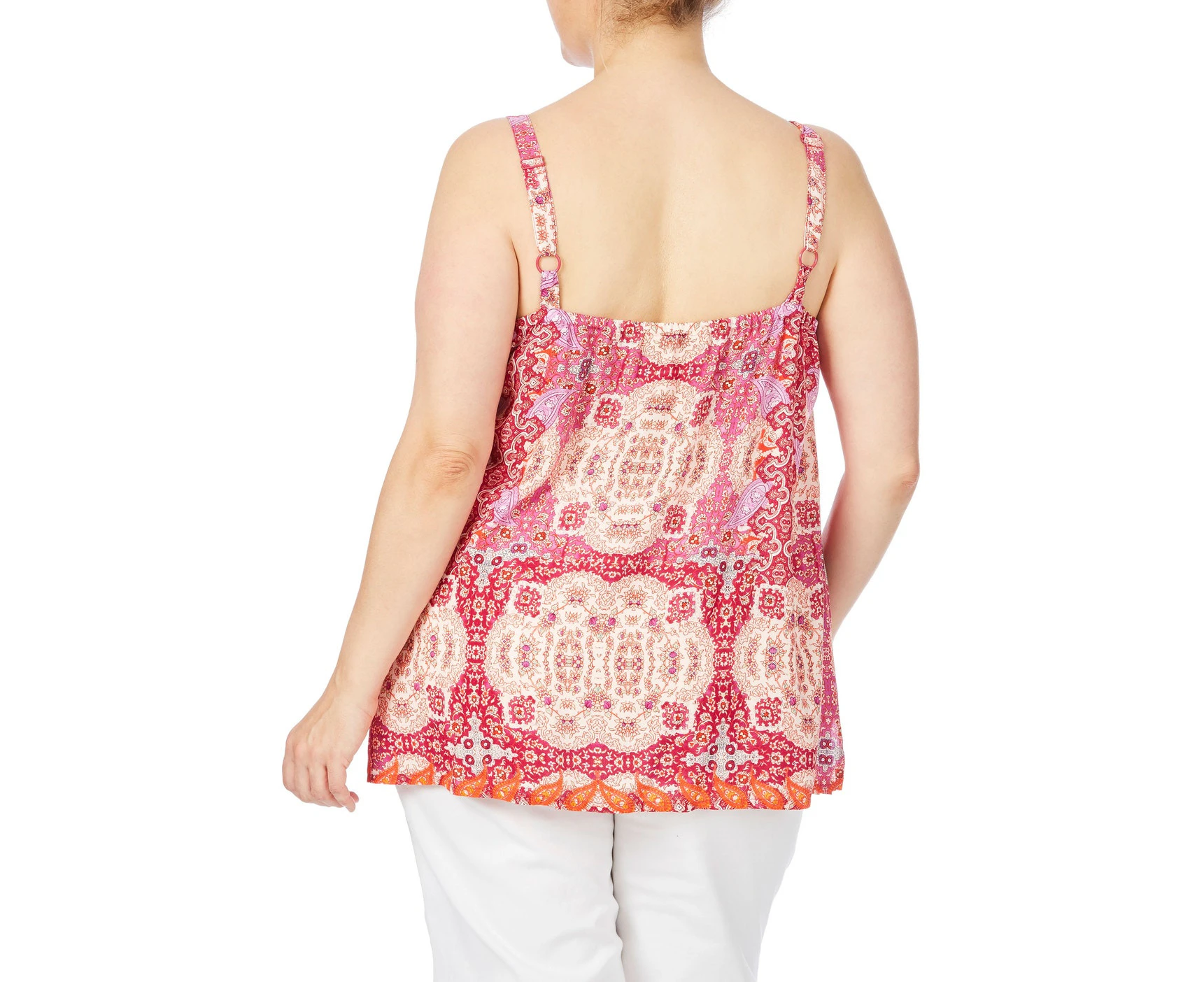 BeMe - Womens Plus Size - Tops - Summer - Blouse / Shirt - Pink - Indian Patchwork - Sleeveless - Smart Casual Fashion - Office Wear - Work Clothes