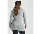 Beme Long Sleeve V Pocket Jumper - Womens - Plus Size Curvy - Grey
