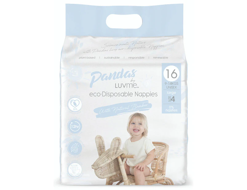 Pandas By Luvme Eco Disposable Nappies Large (Carton of 4)