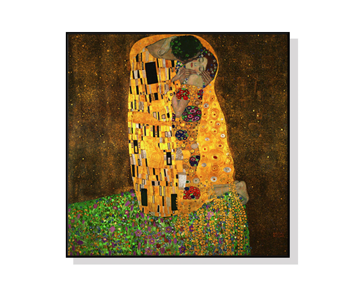 Kissing by Gustav Klimt Black Frame Canvas