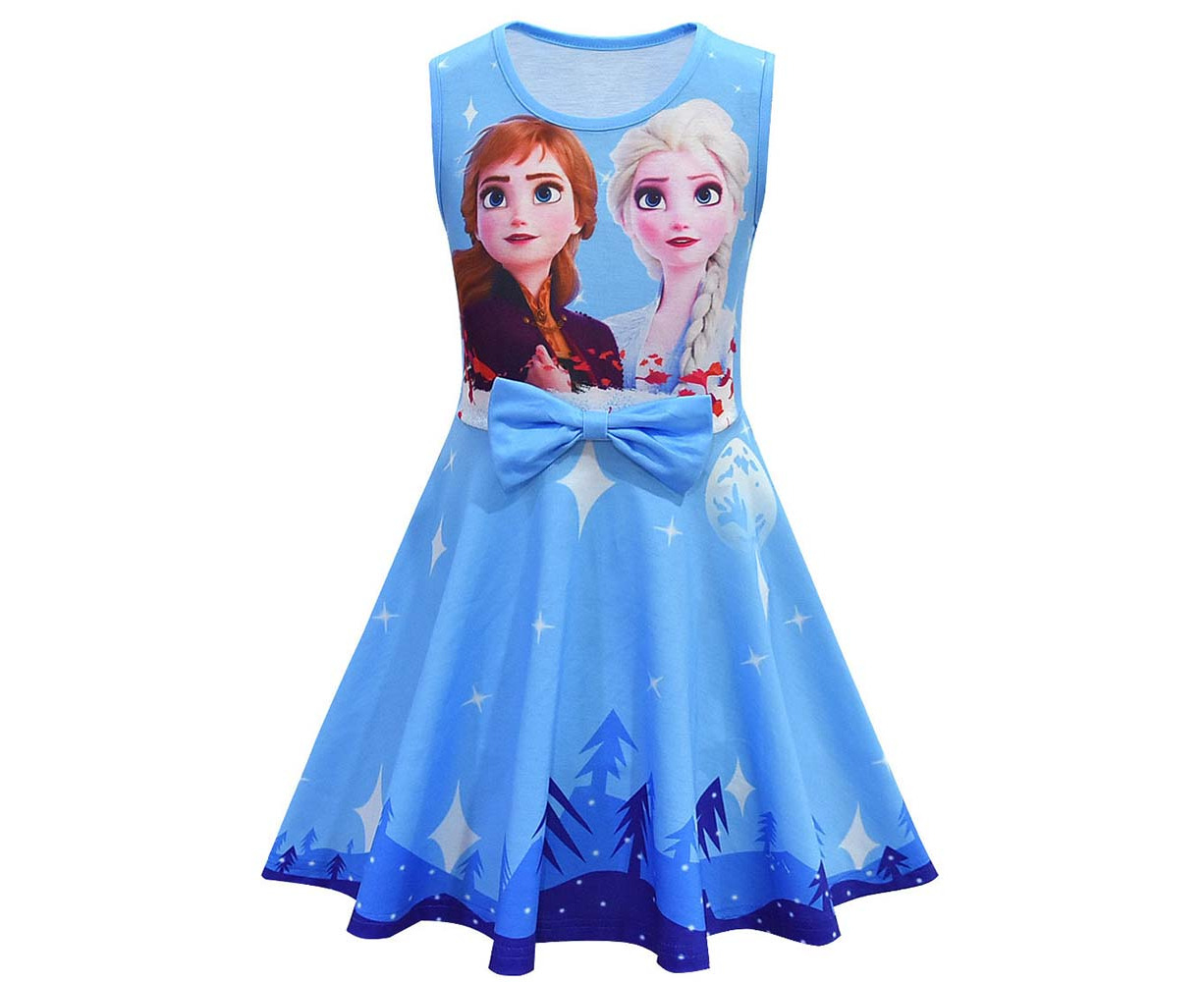 Kids Girl Frozen Elsa Anna Princess Birthday Party Prom Sleeveless Skater  Dress - Blue .au