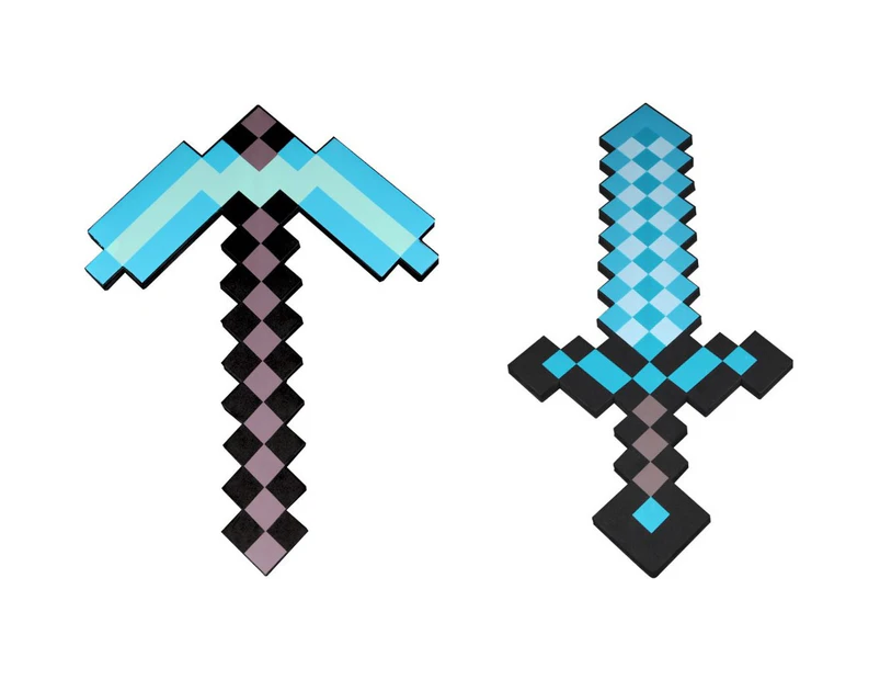 Premium Minecraft Blue Foam Sword Pickaxe Kids Toy Xmas Gift Steve Armor Cosplay