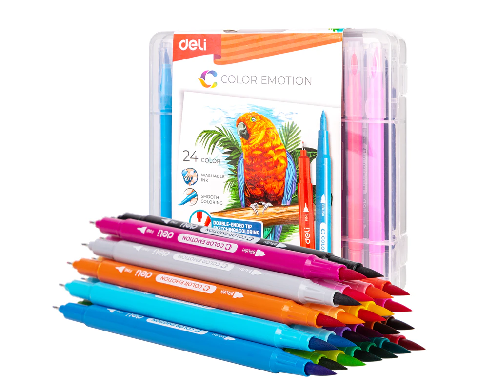 DELI Double sides Felt Pen 24 Color Drawing Pen Art Set Children Kids Painting Sketching Kit