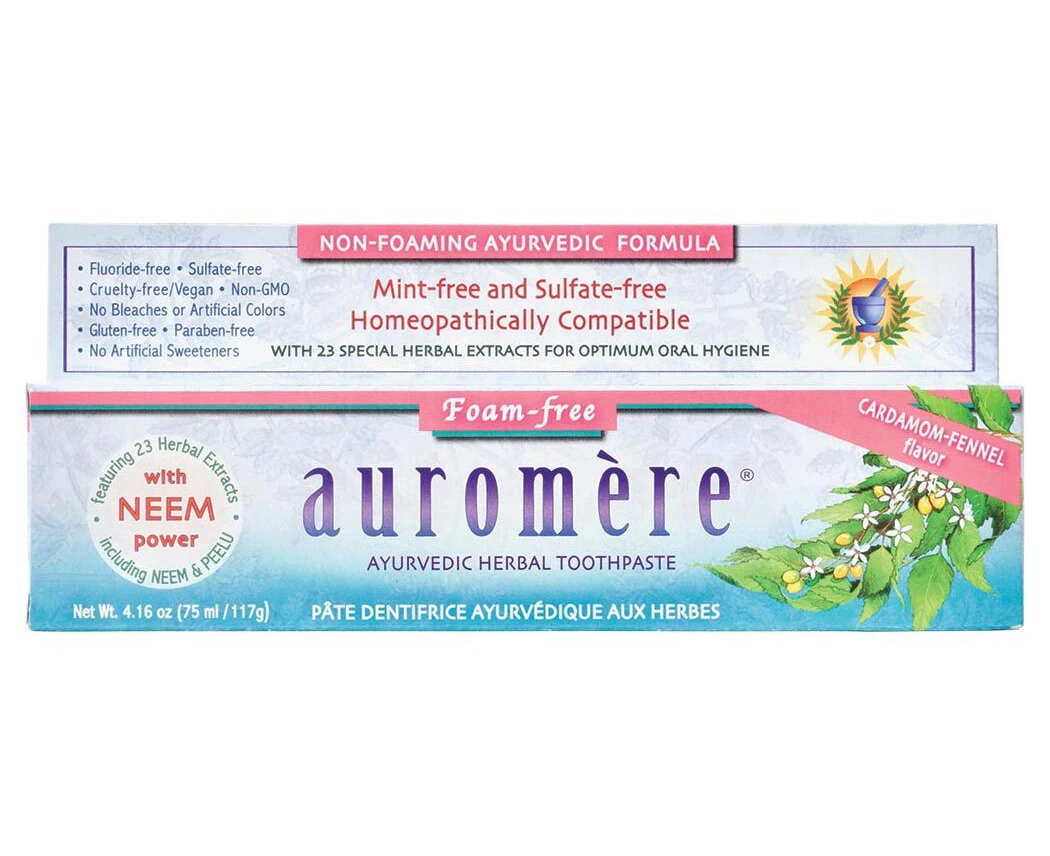 Auromere Toothpaste Ayurvedic Cardamom-Fennel Fluoride Free 117g (Carton of 6)