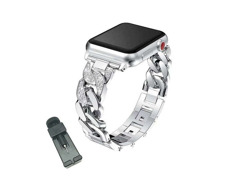 Strapmall DP Bling Stainless Steel Watch Band for iWatch 1/2/3/4/5/6/SE7 -Silver