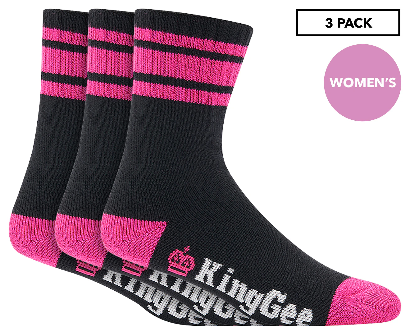 KingGee Women's UK Size 3-8 Bamboo Work Socks 3-Pack - Black/Pink