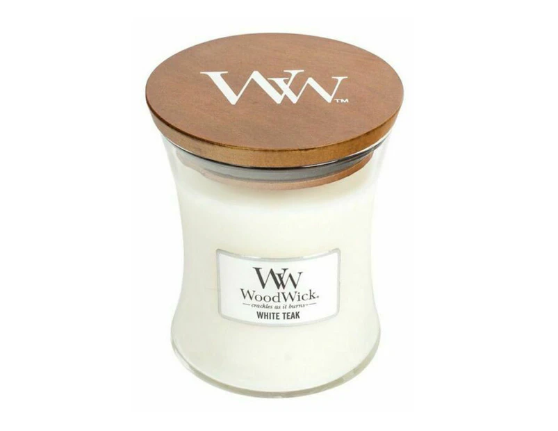 Woodwick Medium White Teak Scented Candle
