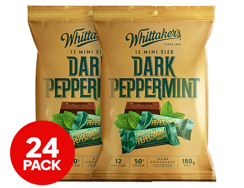 2 x Whittaker's Dark Peppermint Mini-Slab Dark Chocolate Sharepack 12 pk 180g