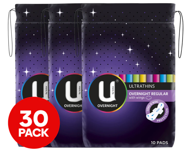 U By Kotex Extra Overnight Pads With Wings 10 Pack