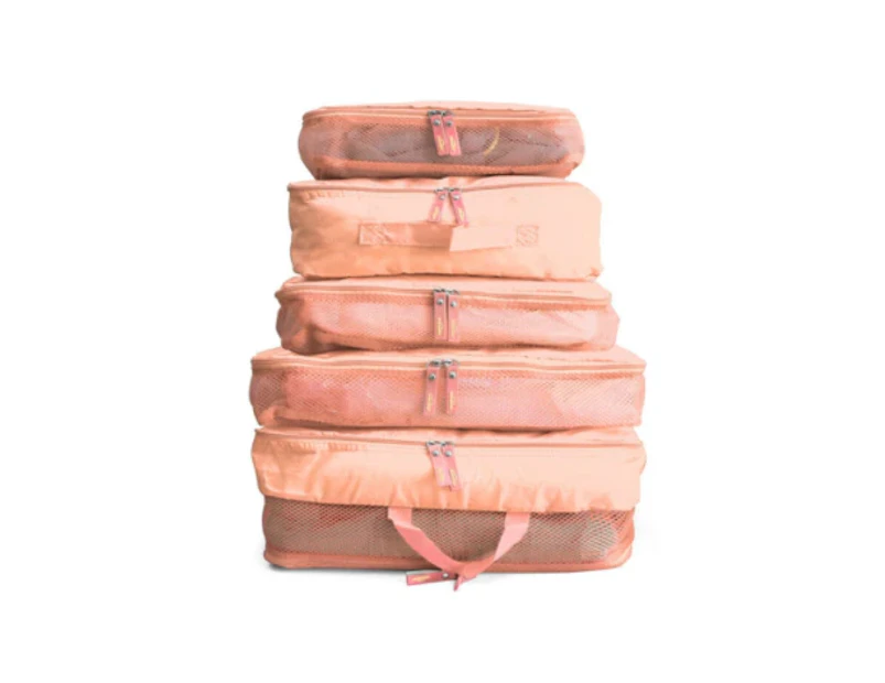 5 pcs Packing Pouch Suitcase Clothes Storage Bags Boxes Travel Luggage Organiser [Colour: PINK]