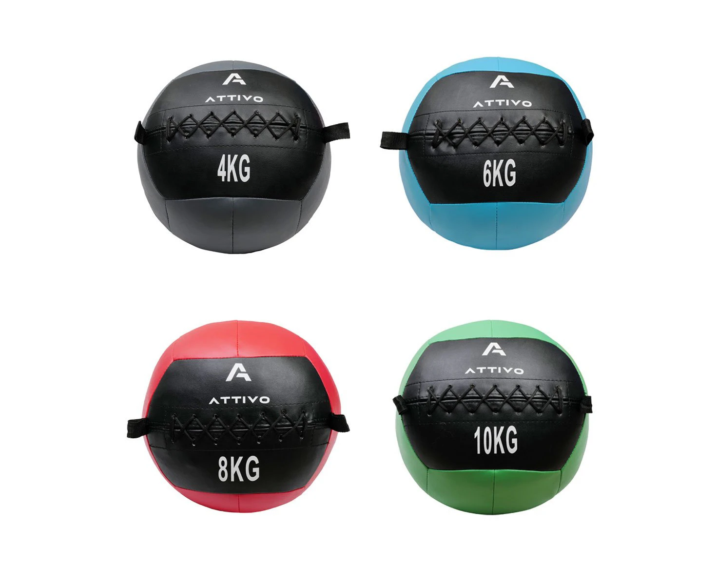 ATTIVO Soft Wall Ball - Medicine Slam Ball for Slamming, Bouncing, Throwing - Exercise Ball for Conditioning Workout Set of 4 Balls - 4,6,8,10kg