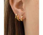 3 Pair 18k Yellow Gold Huggie Hoop Square Hinged Sleeper Earrings Non-allergenic