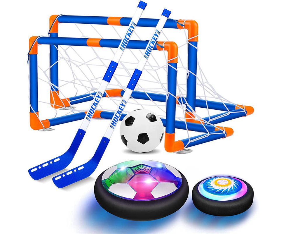 Outdoo Hover Soccer Ball Set with 2 Goals,Kids Toys Air Soccer Rechargeable Indoor Soccer Toys for Boys-Girls-Toddler Floating Football with Led Light and Foam Bumper Including an Inflatable Ball 