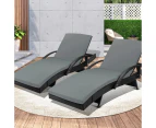 Livsip 2pcs Sun Lounger Wicker Lounge Outdoor Furniture Garden Patio Bed Cushion