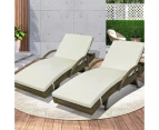 Livsip 2X Sun Lounger Wicker Lounge Day Bed Patio Sofa Cushion Outdoor Furniture