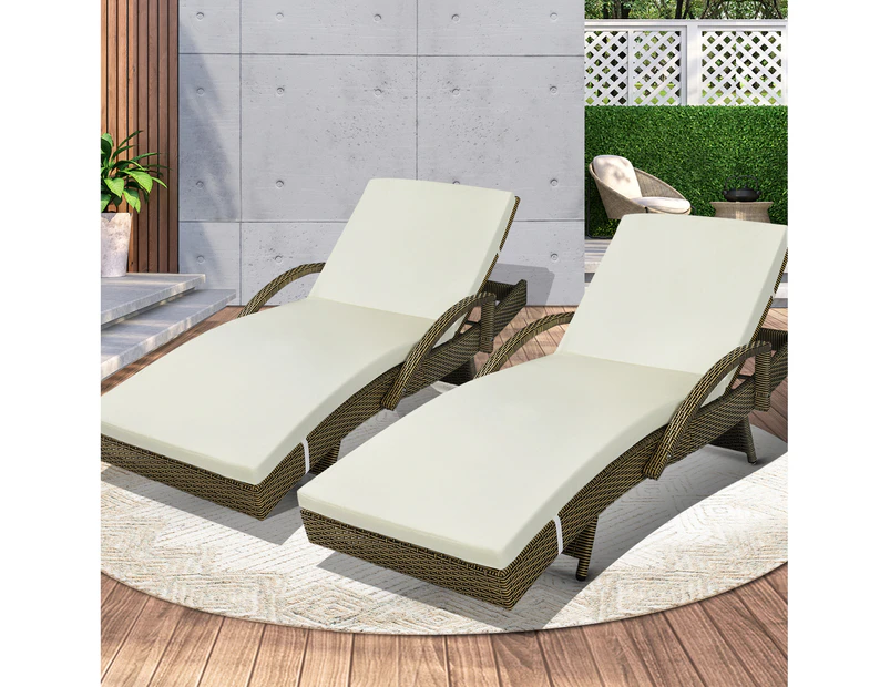 Livsip 2X Sun Lounger Wicker Lounge Day Bed Patio Sofa Cushion Outdoor Furniture