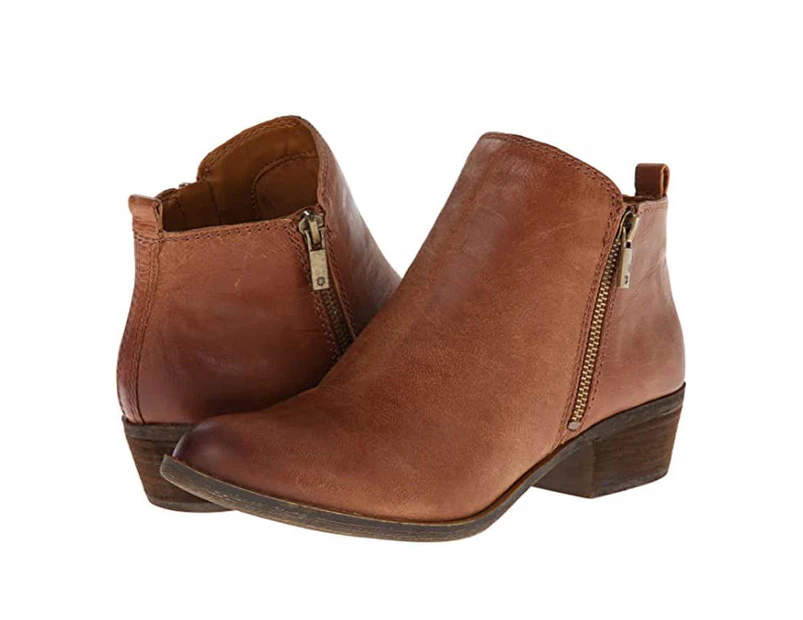 Amoretu Womens Boots Low Heel Bootie Side Zipper-Brown | Catch.Com.Au