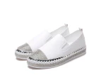Amoretu Womens Slip On Casual Loafers with Rhinestone Memory Foam Insoles Platform Flats-White