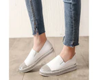 Amoretu Womens Slip On Casual Loafers with Rhinestone Memory Foam Insoles Platform Flats-White